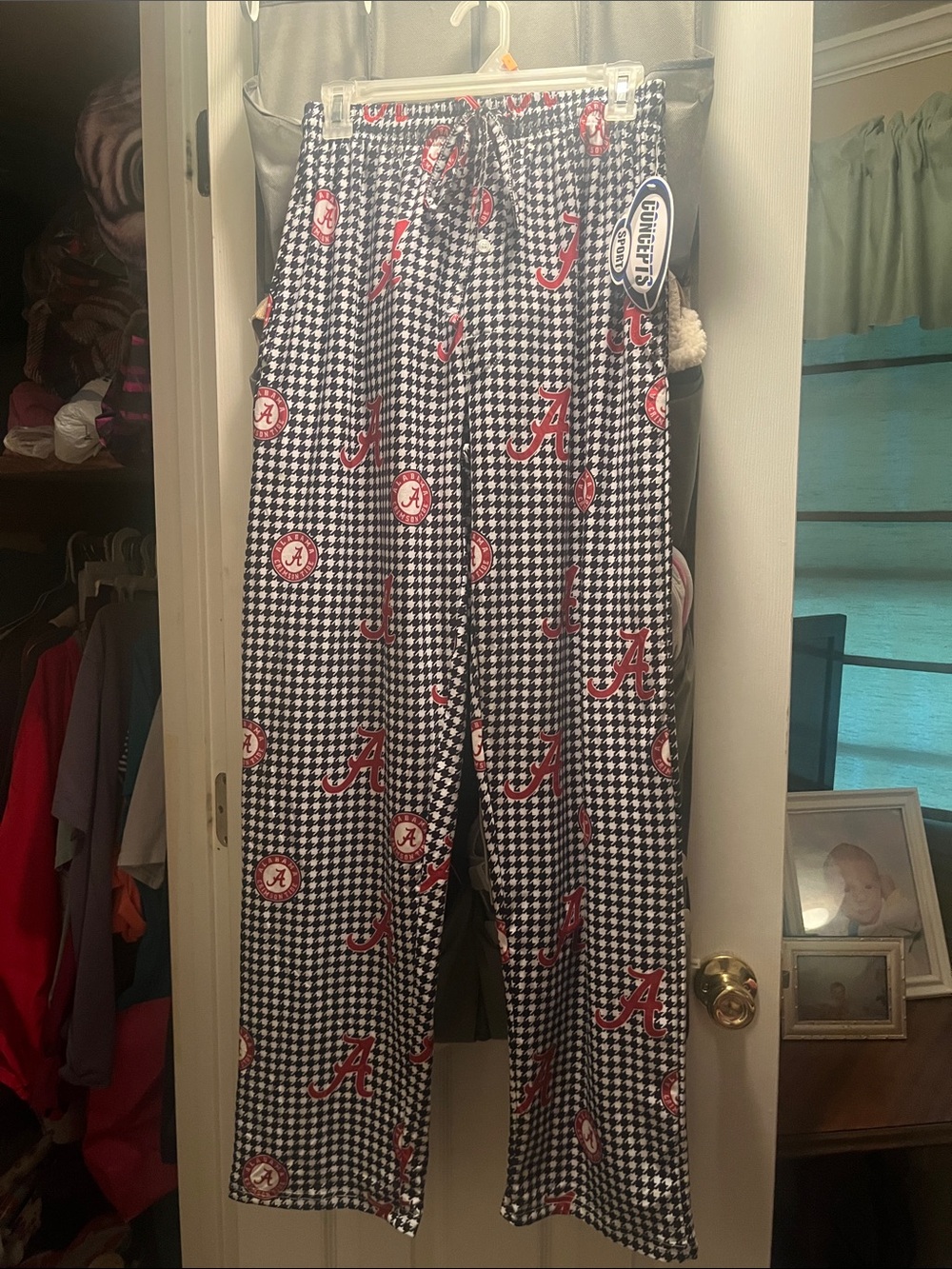 Men's Black & White Houndstooth Joggers with Red Script A Print